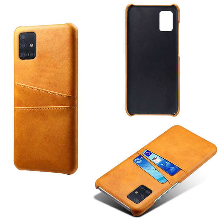 KSQ Double Card Slots pu Leather Revêtement en Revue PC Hard PC Pour Samsung Galaxy A71 A715 - Orange