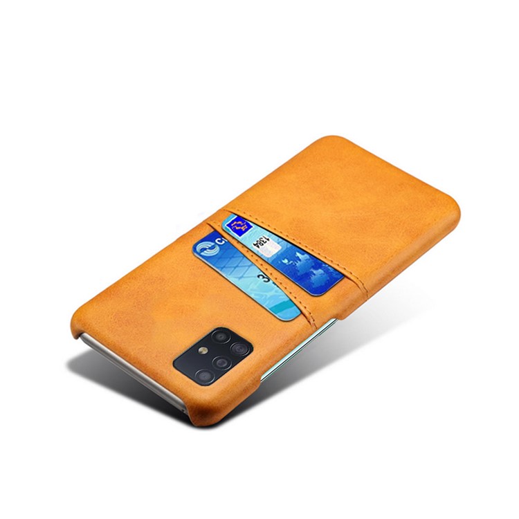 KSQ Double Card Slots PU Conclited Hard PC Case Para Samsung Galaxy A71 A715 - Laranja