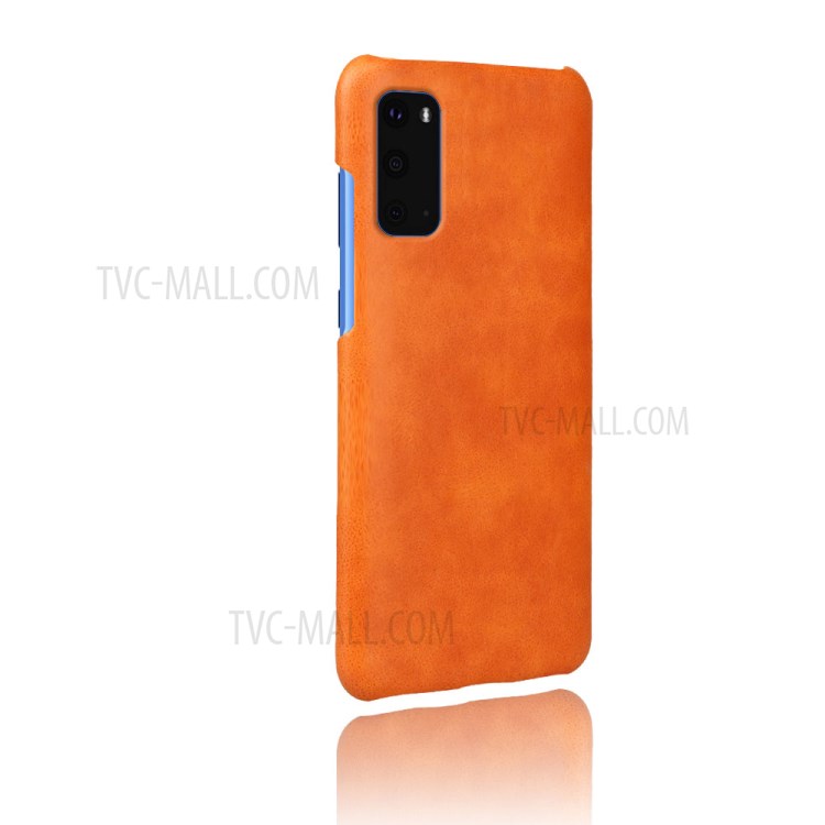 KSQ Crazy Horse Texture PU Leather Coated PC Phone Shell for Samsung Galaxy S20 Plus - Light Brown-4