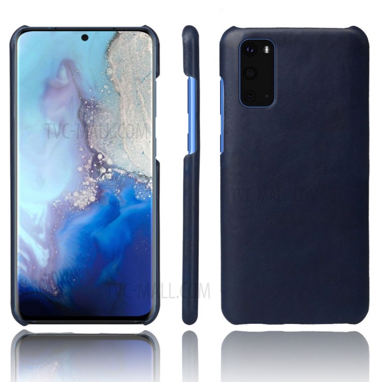 Crazy Horse Skin Unique PU Leather Coated Plastic Case for Samsung Galaxy S20 - Dark Blue-1