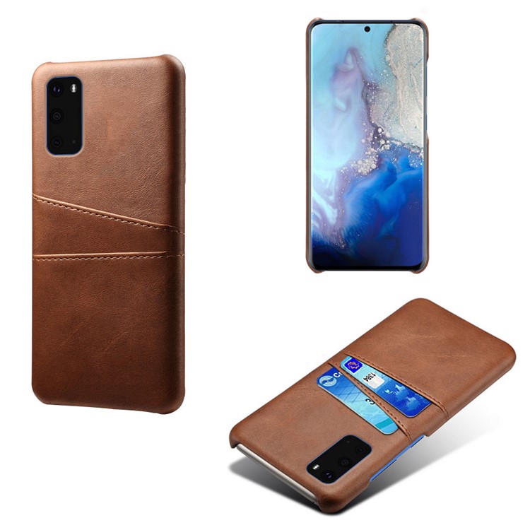 KSQ PU Leather Coated Hard PC Unique Shell for Samsung Galaxy S20 Plus - Brown-1