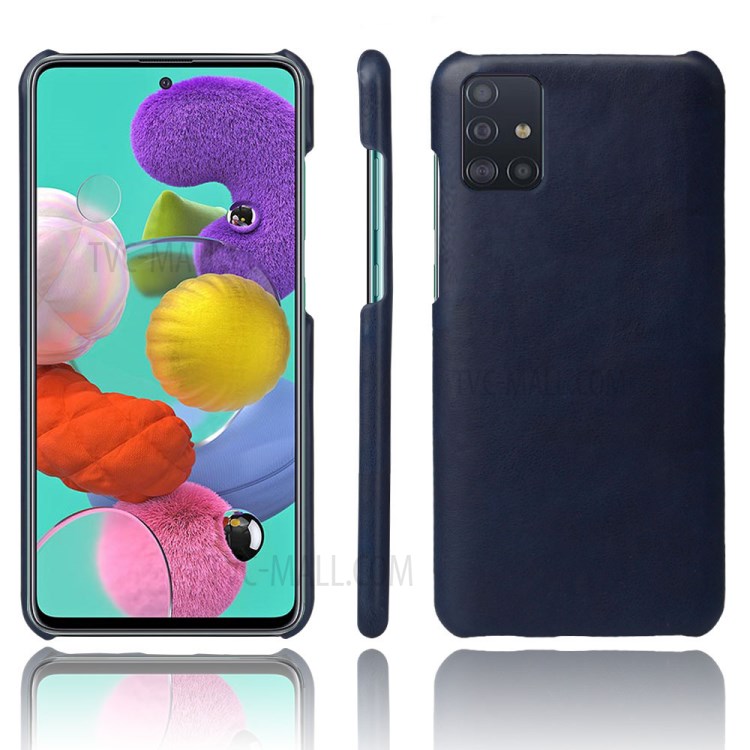 Crazy Horse Surface PU Leather Coated Plastic Cover for Samsung Galaxy A51 - Dark Blue-1