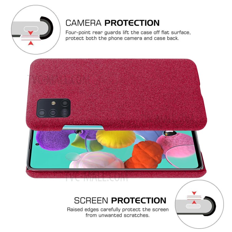 Solid Color Cloth Texture PC Phone Case for Samsung Galaxy A71 A715 - Red-5