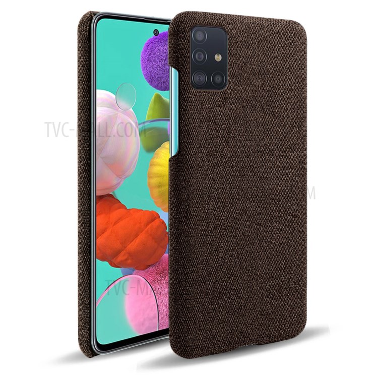 Solid Color Cloth Texture PC Phone Case for Samsung Galaxy A71 A715 - Coffee-1