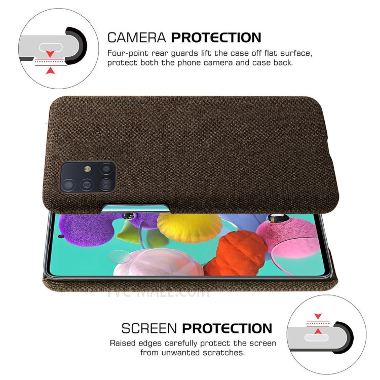 Solid Color Cloth Texture PC Phone Case for Samsung Galaxy A71 A715 - Coffee-5