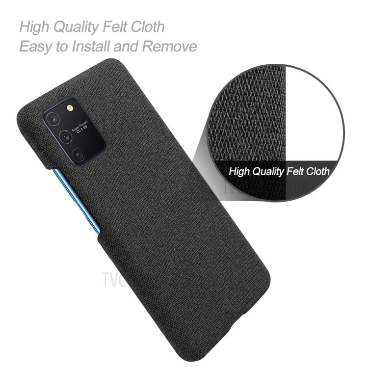 Solid Color Cloth Texture PC Phone Case for Samsung Galaxy A91/S10 Lite - Black-4