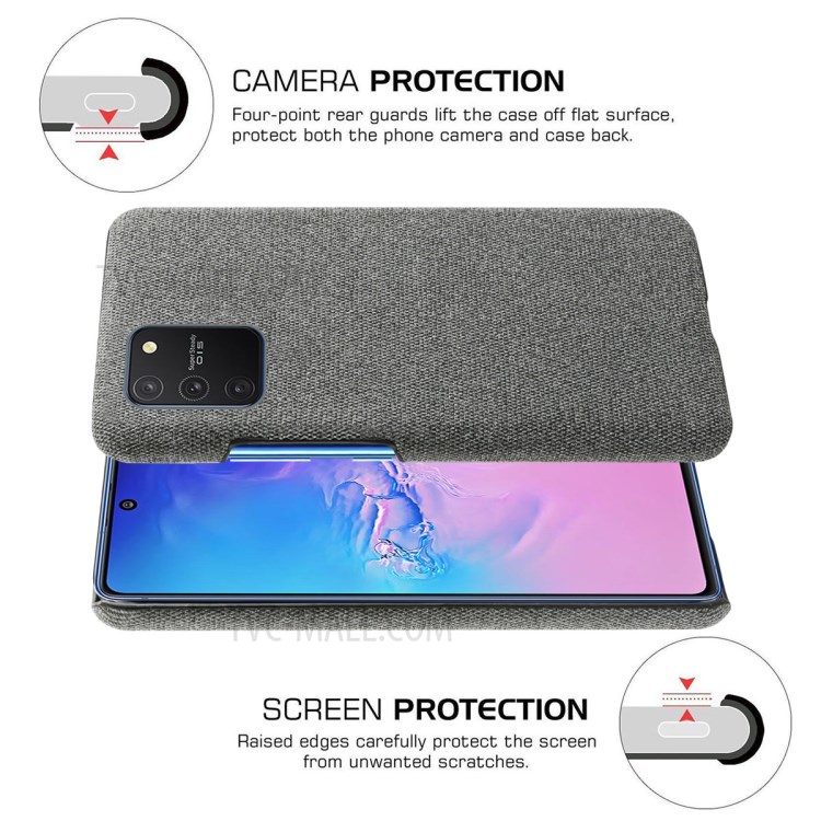 Solid Color Cloth Texture PC Phone Case for Samsung Galaxy A91/S10 Lite - Dark Grey-5