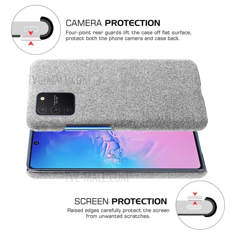 Solid Color Cloth Texture PC Phone Case for Samsung Galaxy A91/S10 Lite - Light Grey-5