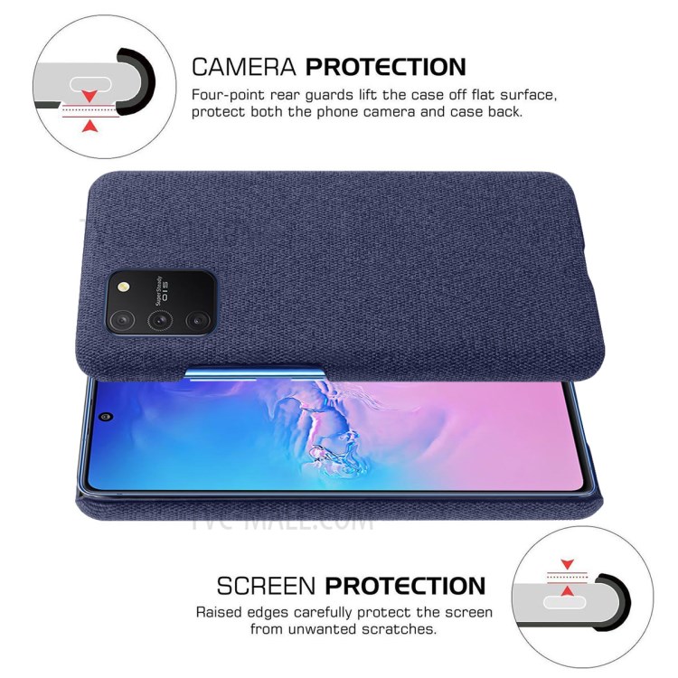 Solid Color Cloth Texture PC Phone Case for Samsung Galaxy A91/S10 Lite - Dark Blue-5