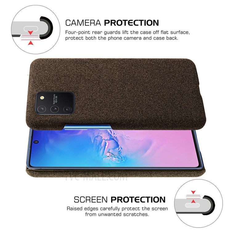 Solid Color Cloth Texture PC Phone Case for Samsung Galaxy A91/S10 Lite - Coffee-5