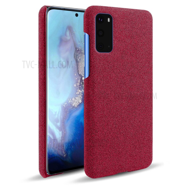 Solid Color Cloth Texture PC Phone Casing for Samsung Galaxy S20 Plus - Red-1
