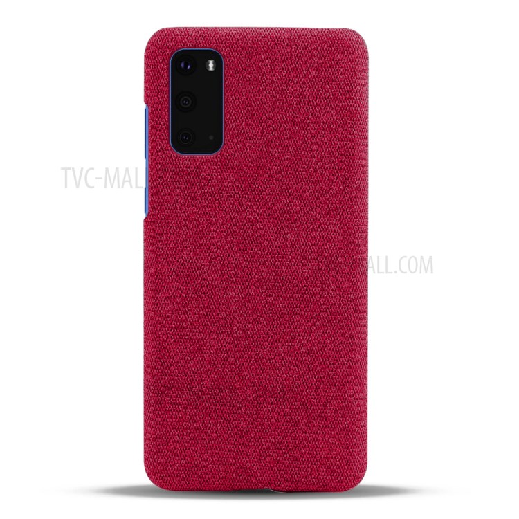 Solid Color Cloth Texture PC Phone Casing for Samsung Galaxy S20 Plus - Red-3