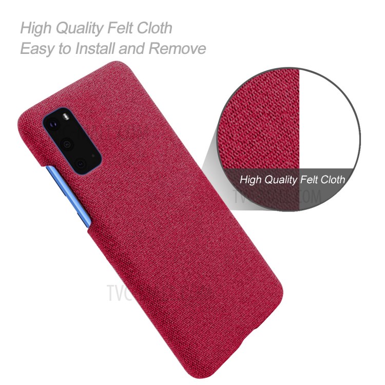 Solid Color Cloth Texture PC Phone Casing for Samsung Galaxy S20 Plus - Red-4