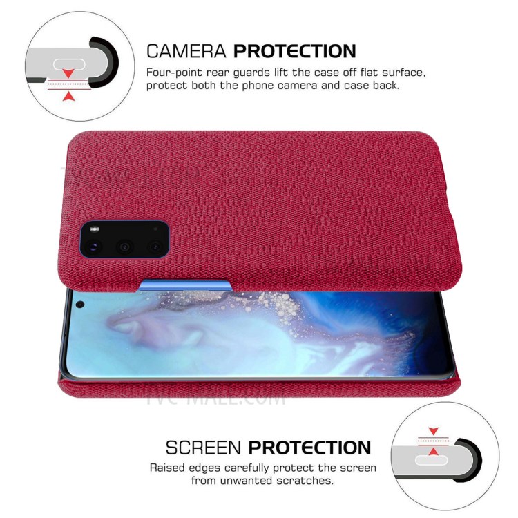 Solid Color Cloth Texture PC Phone Casing for Samsung Galaxy S20 Plus - Red-5