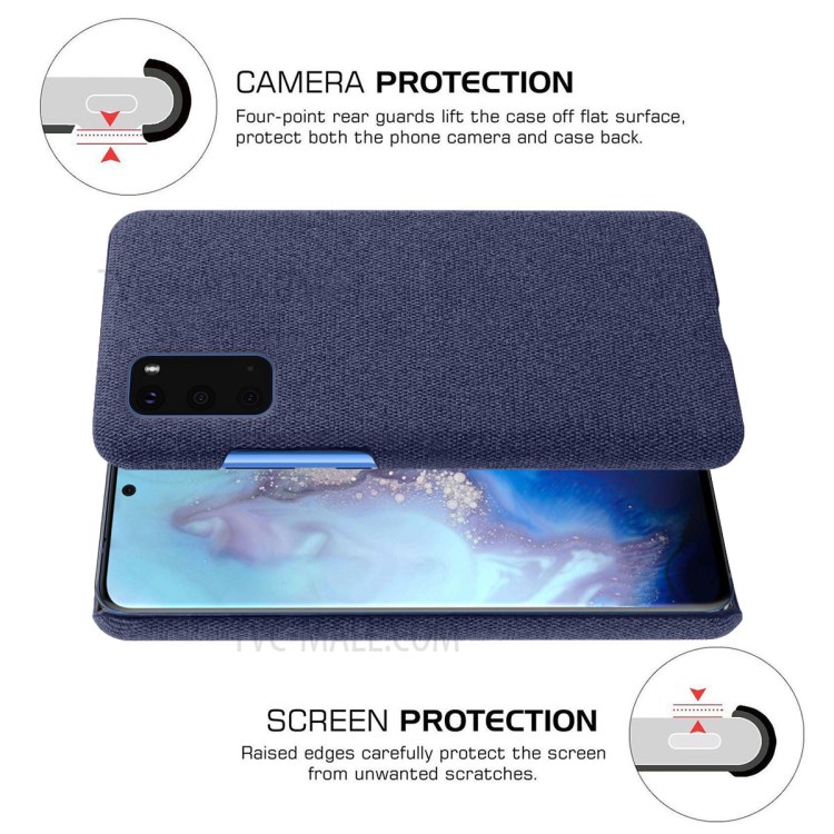 Solid Color Cloth Texture PC Phone Casing for Samsung Galaxy S20 Plus - Dark Blue-5