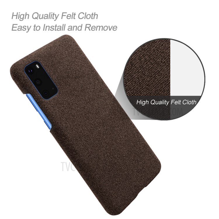 Solid Color Cloth Texture PC Phone Casing for Samsung Galaxy S20 Plus - Coffee-4