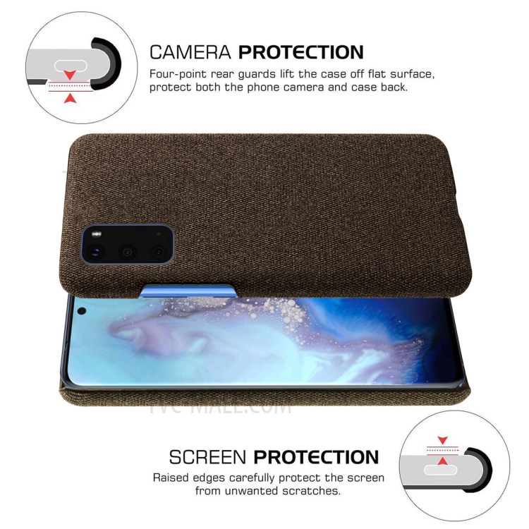 Solid Color Cloth Texture PC Phone Casing for Samsung Galaxy S20 Plus - Coffee-5