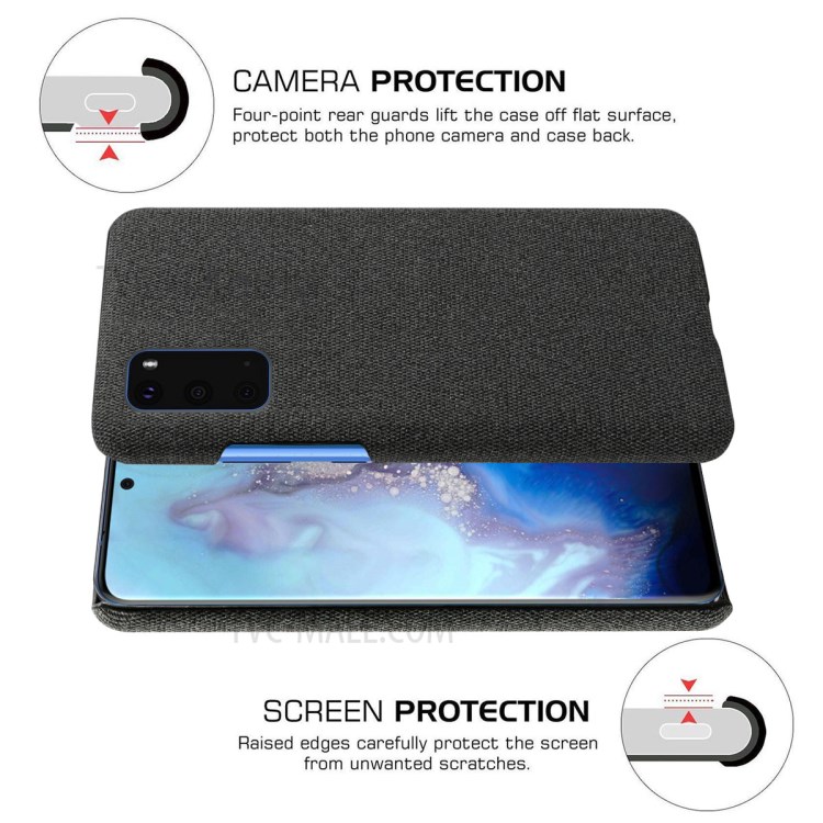 Solid Color Cloth Texture PC Phone Cover for Samsung Galaxy S20 Ultra - Black-5