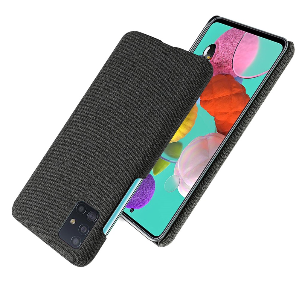 Solid Color Cloth Texture PC Phone Case for Samsung Galaxy A51 - Black-2