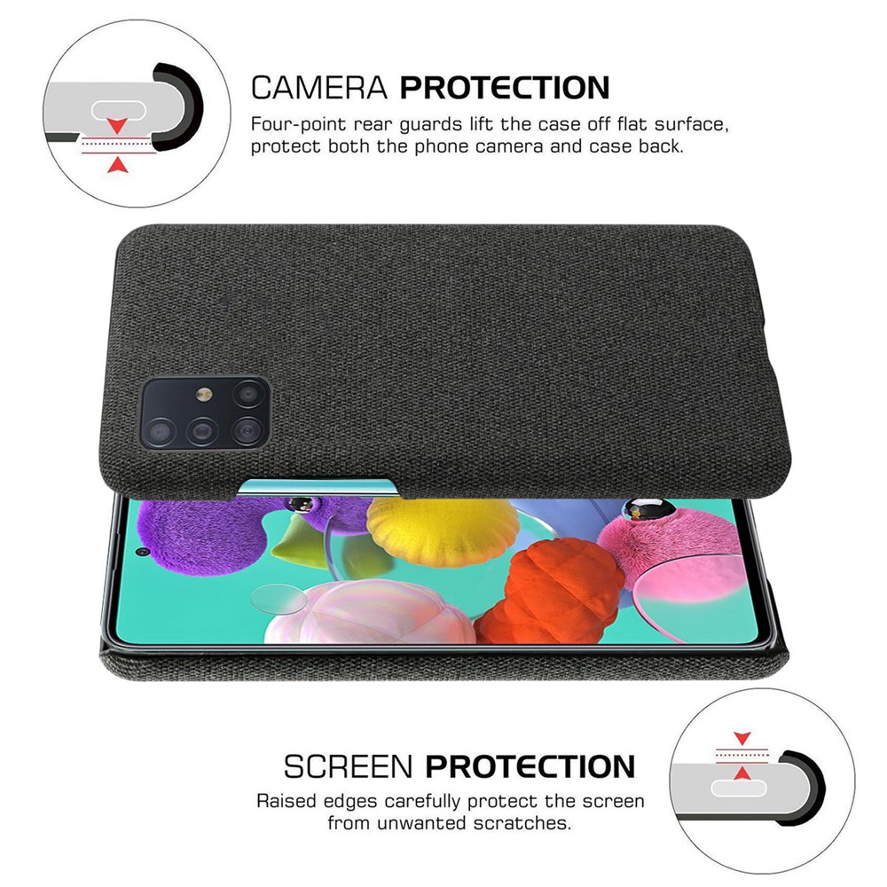 Solid Color Cloth Texture PC Phone Case for Samsung Galaxy A51 - Black-5