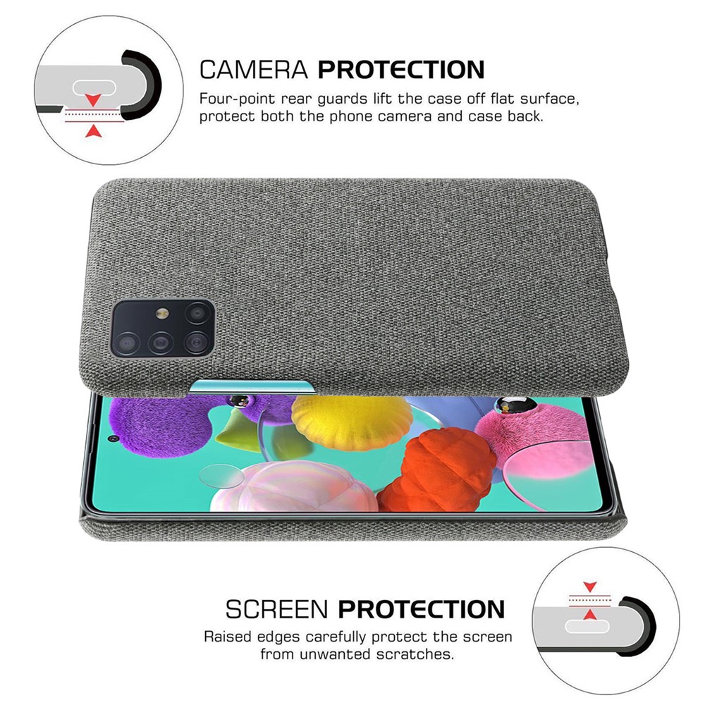 Solid Color Cloth Texture PC Phone Case for Samsung Galaxy A51 - Dark Grey-5