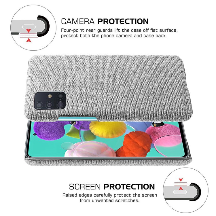 Solid Color Cloth Texture PC Phone Case for Samsung Galaxy A51 - Light Grey-5