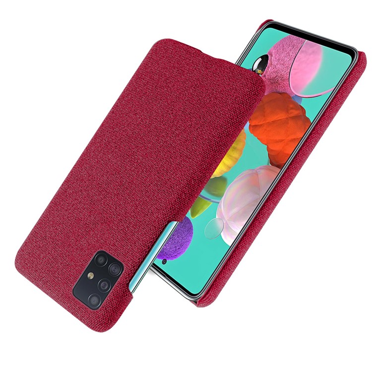 Solid Color Cloth Texture PC Phone Case for Samsung Galaxy A51 - Red-2