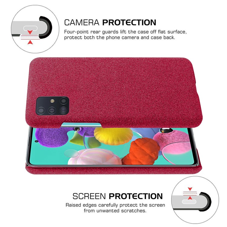 Solid Color Cloth Texture PC Phone Case for Samsung Galaxy A51 - Red-5