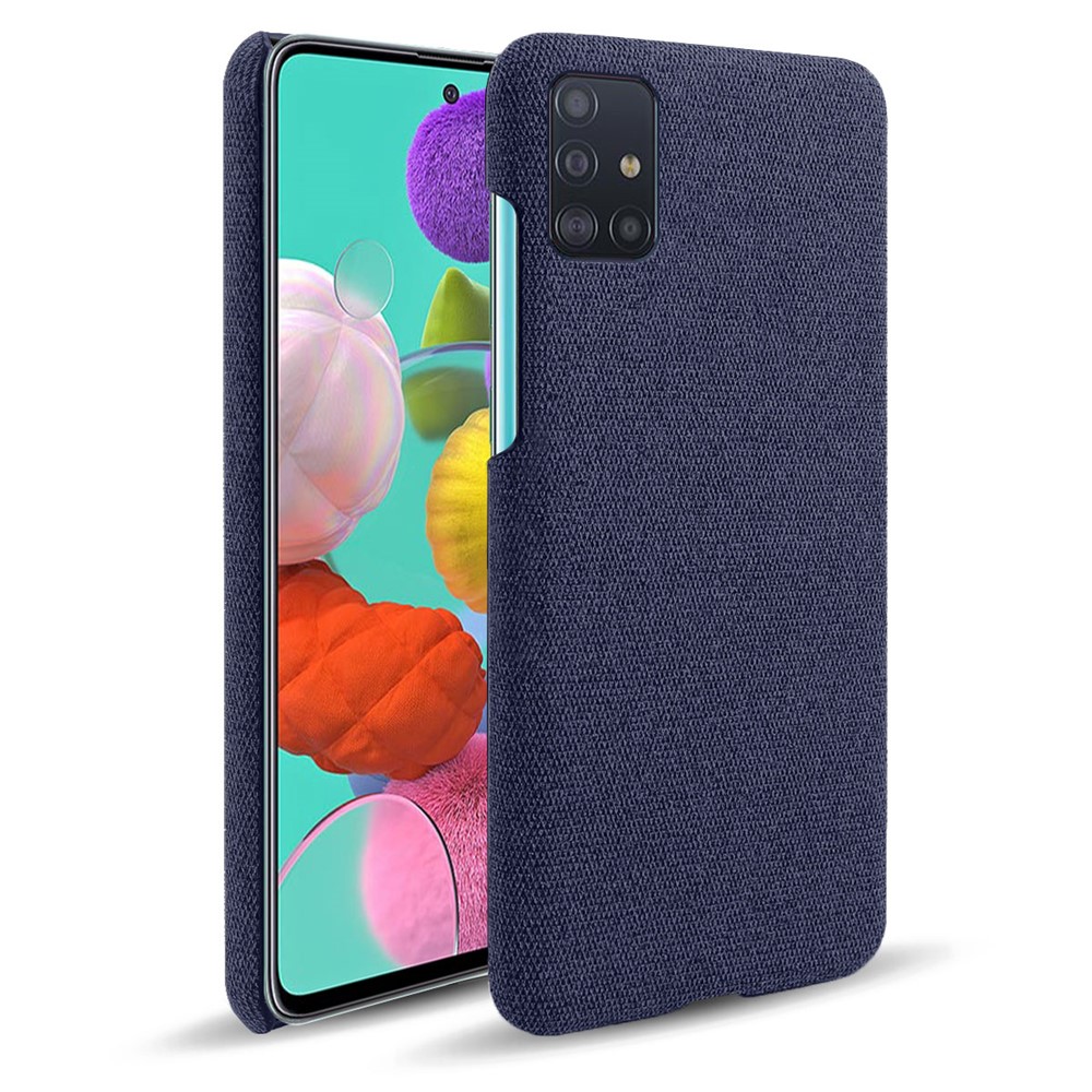 Solid Color Cloth Texture PC Phone Case for Samsung Galaxy A51 - Dark Blue-1