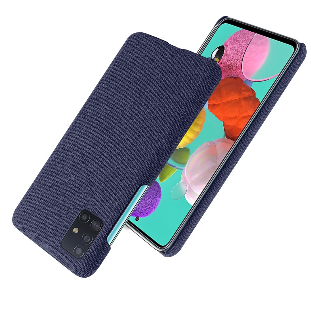 Solid Color Cloth Texture PC Phone Case for Samsung Galaxy A51 - Dark Blue-2