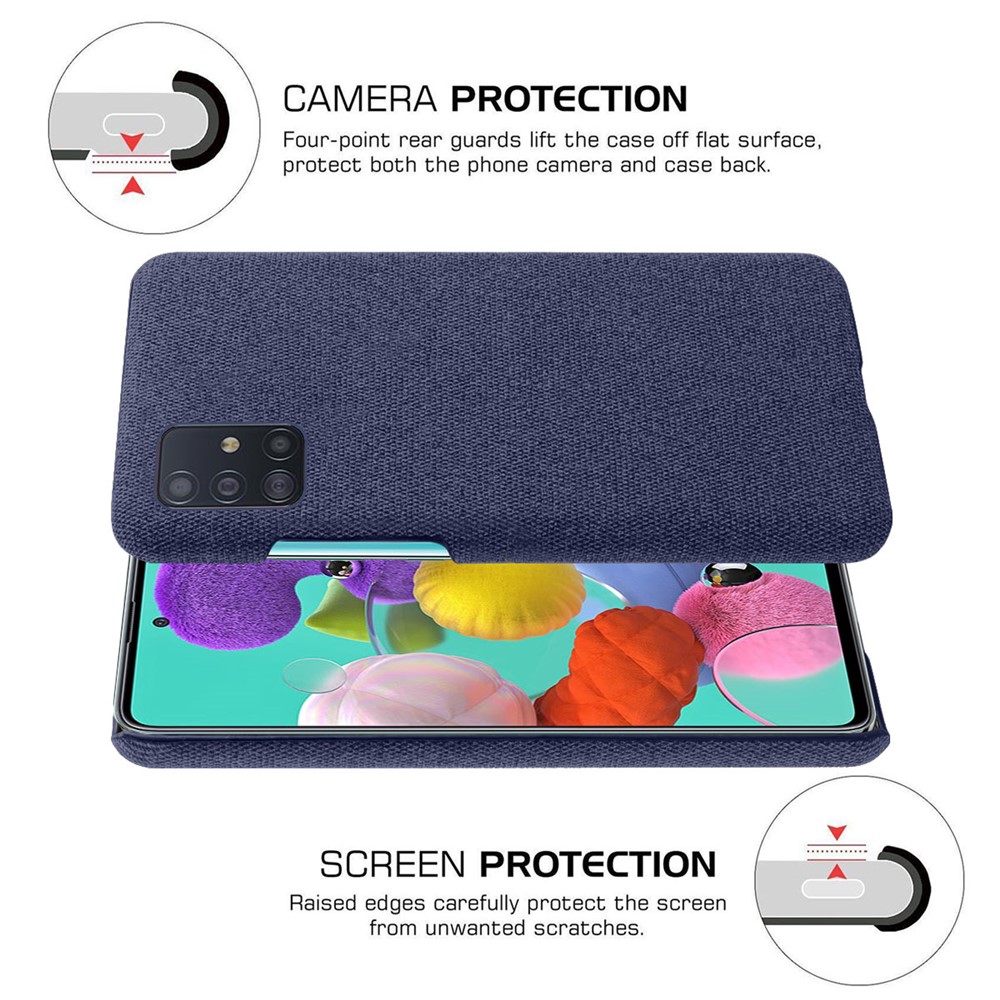 Solid Color Cloth Texture PC Phone Case for Samsung Galaxy A51 - Dark Blue-5