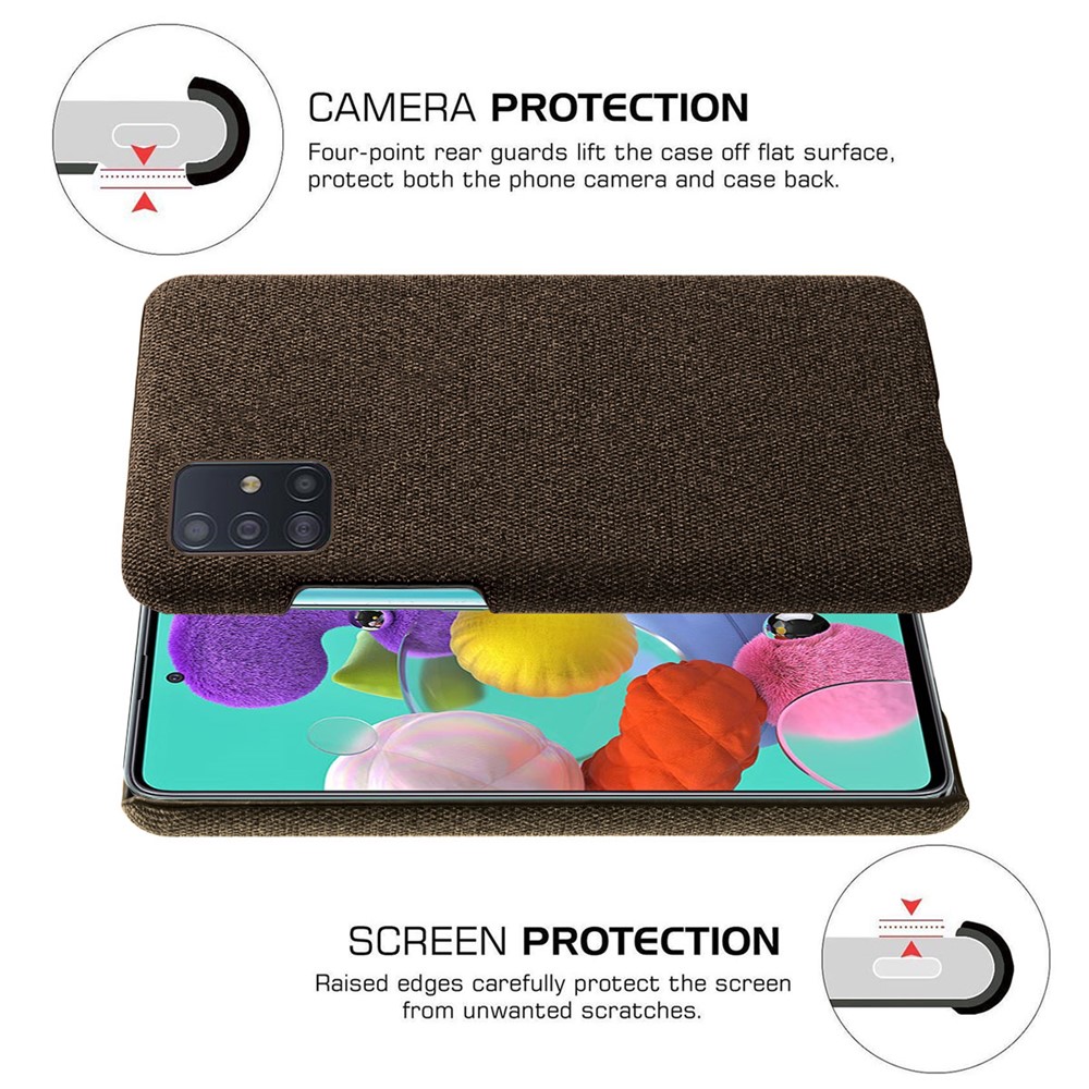 Solid Color Cloth Texture PC Phone Case for Samsung Galaxy A51 - Coffee-5