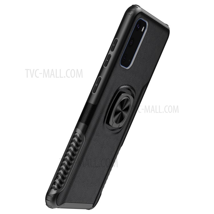 PC + TPU Hybrid Phone Case with Finger Ring Kickstand for Samsung Galaxy S20 - Black-11