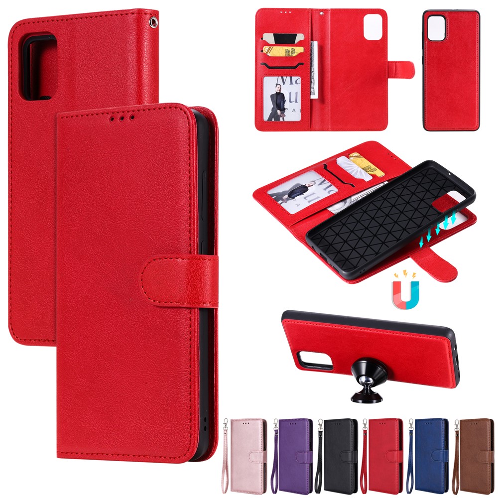 Magnetic Detachable 2-in-1 Wallet Leather Case for Samsung Galaxy A51 - Red-12