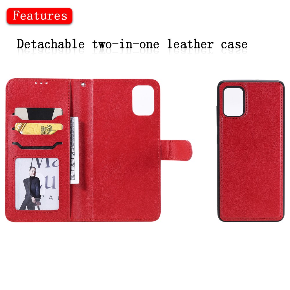 Magnetic Detachable 2-in-1 Wallet Leather Case for Samsung Galaxy A51 - Red-4