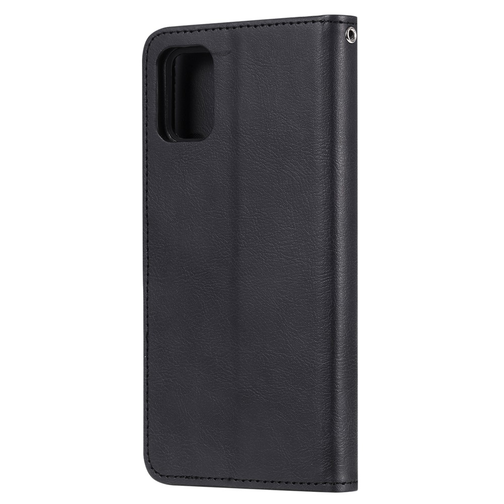 Magnetische KT Leder Serie-3 Abnehmbar 2-in-1 Leder-wallet-stand-telefonabdeckungsschale Mit Handlichem Riemen Für Samsung Galaxy A51 - Schwarz-3