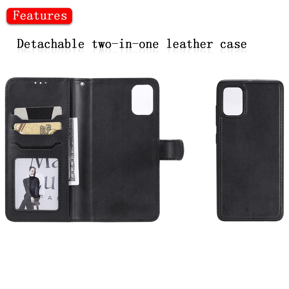 Magnetische KT Leder Serie-3 Abnehmbar 2-in-1 Leder-wallet-stand-telefonabdeckungsschale Mit Handlichem Riemen Für Samsung Galaxy A51 - Schwarz-4