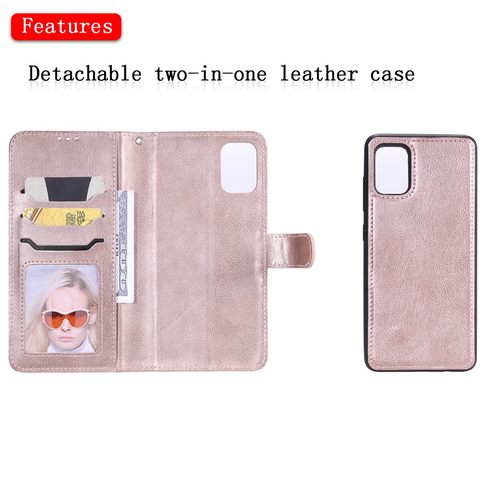 Magnetic Detachable 2-in-1 Wallet Leather Case for Samsung Galaxy A51 - Rose Gold-4