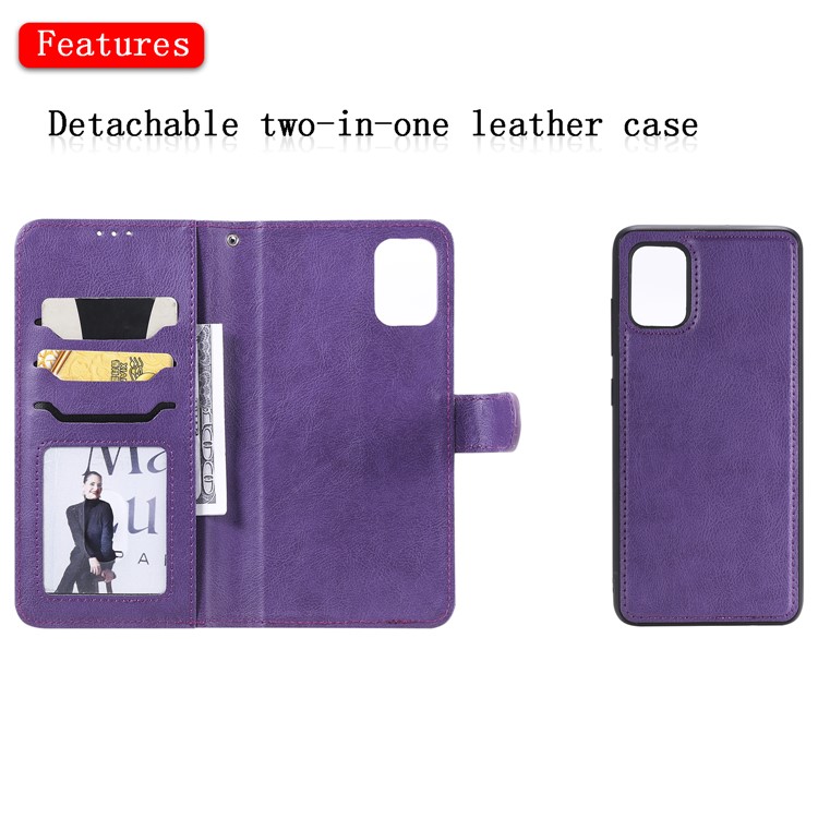Magnetic Detachable 2-in-1 Wallet Leather Case for Samsung Galaxy A51 - Purple-4
