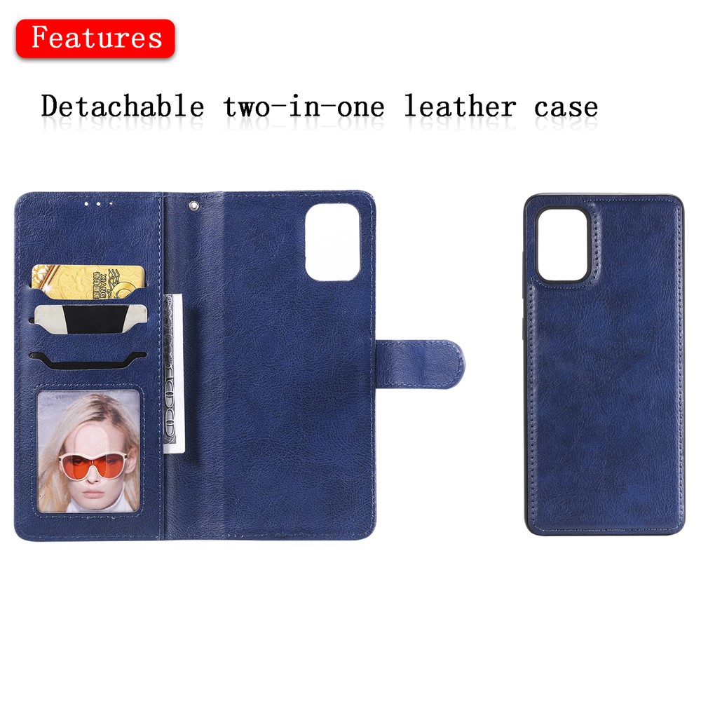 Detachable 2-in-1 PU Leather Wallet Stand Flip Cover for Samsung Galaxy A71 - Blue-4