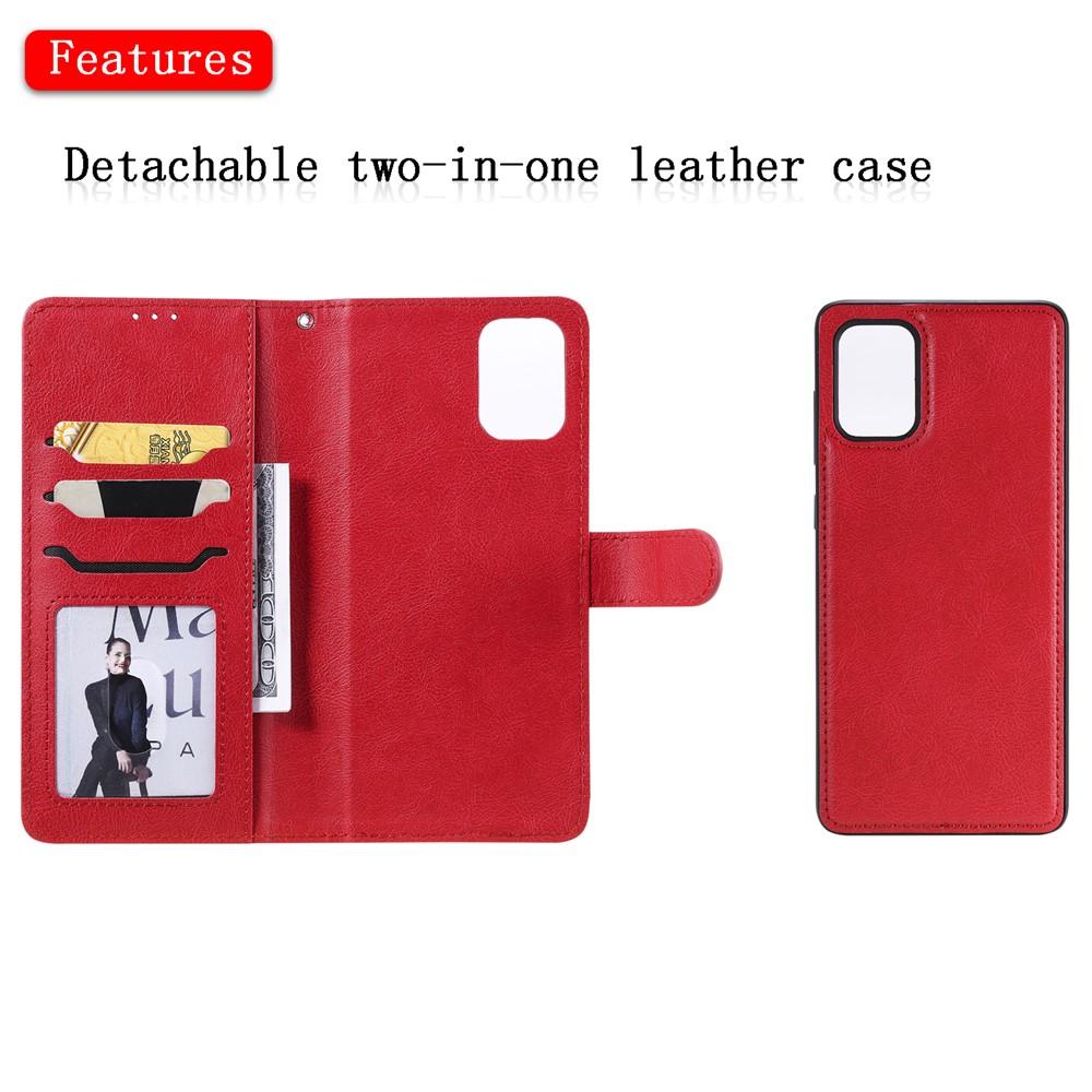 KT Leather Series-3 Destacável 2-em 1 PU Carteira de Couro Capa Para Samsung Galaxy A71 - Vermelho