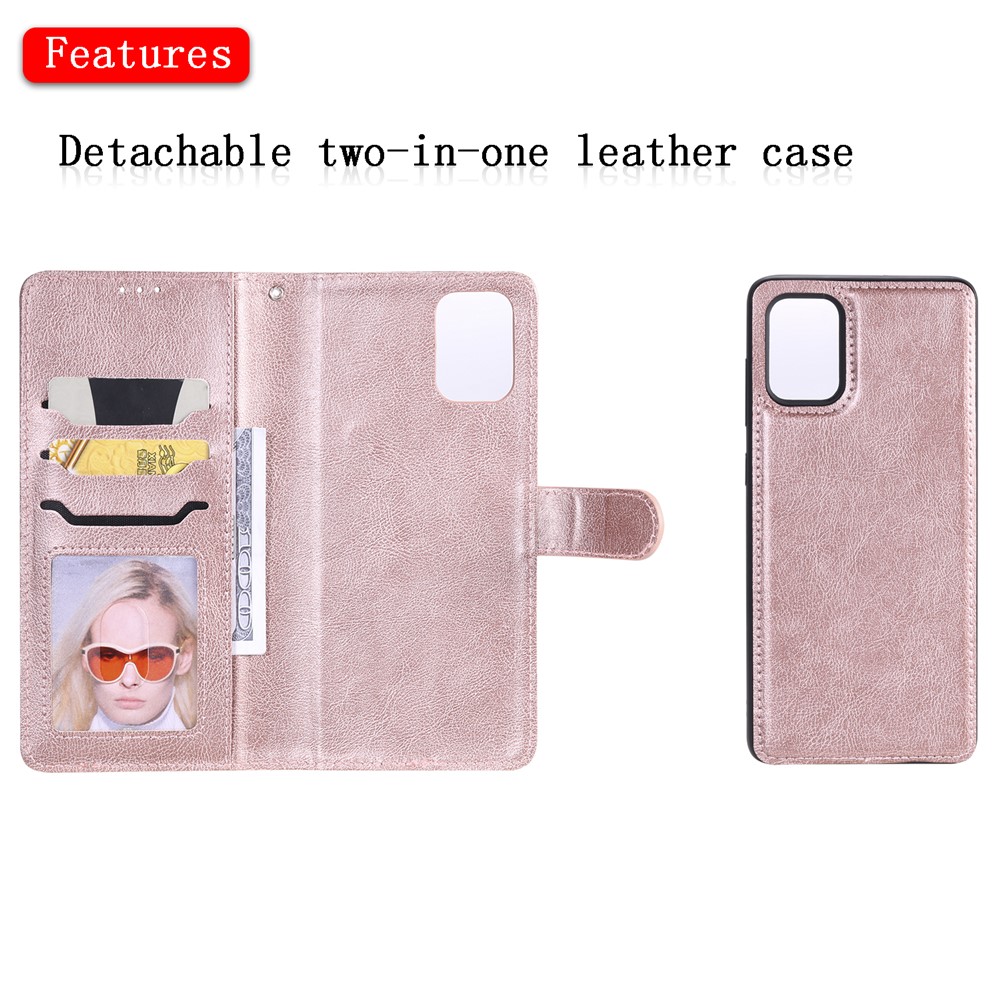 Detachable 2-in-1 PU Leather Wallet Stand Flip Cover for Samsung Galaxy A71 - Rose Gold-4