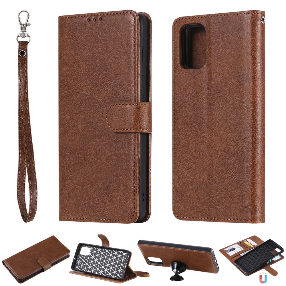 Detachable 2-in-1 PU Leather Wallet Stand Flip Cover for Samsung Galaxy A71 - Brown-1