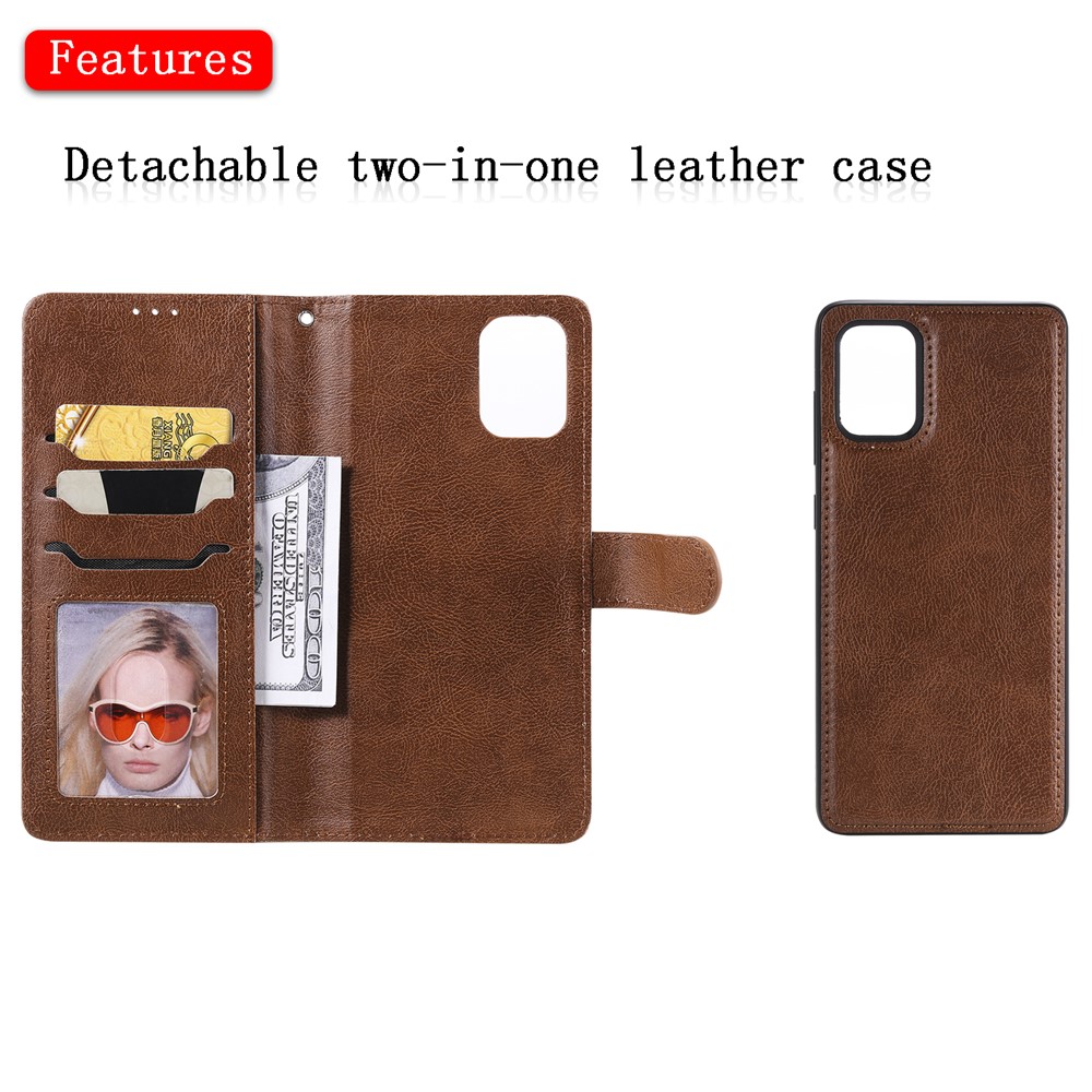 Detachable 2-in-1 PU Leather Wallet Stand Flip Cover for Samsung Galaxy A71 - Brown-4