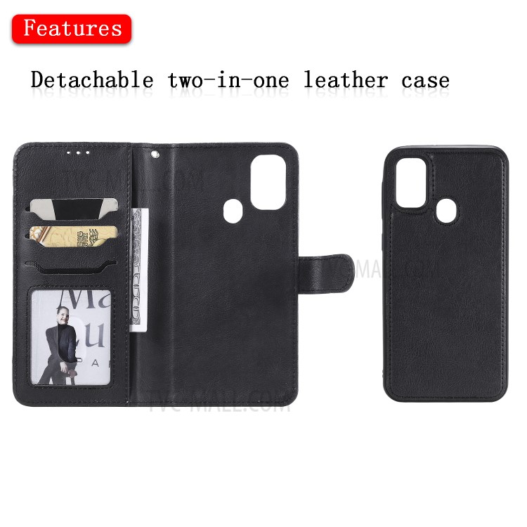 Detachable Leather Wallet Case + TPU Back 2 in 1 Phone Shell for Samsung Galaxy M30s/M21 - Black-4