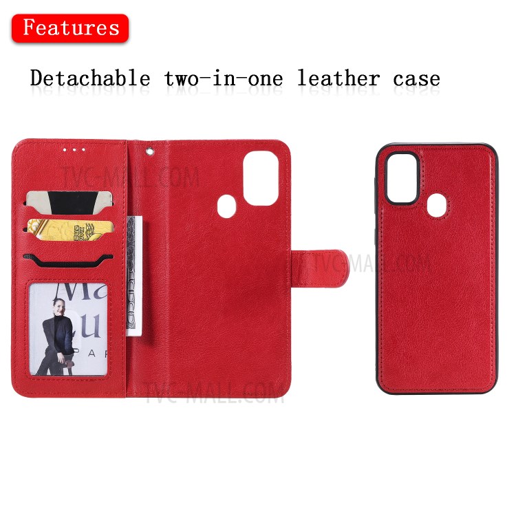 Detachable Leather Wallet Case + TPU Back 2 in 1 Phone Shell for Samsung Galaxy M30s/M21 - Red-4