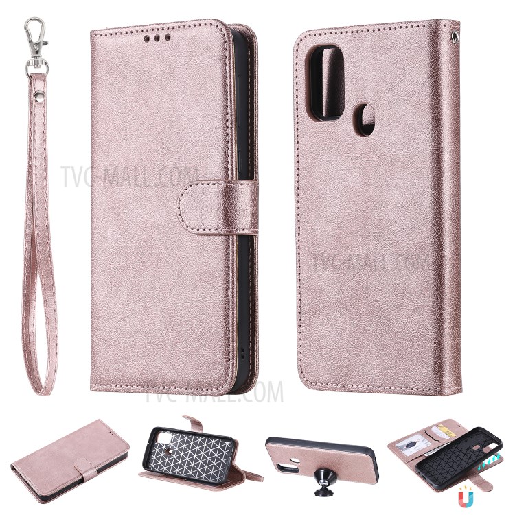Detachable Leather Wallet Case + TPU Back 2 in 1 Phone Shell for Samsung Galaxy M30s/M21 - Rose Gold-1