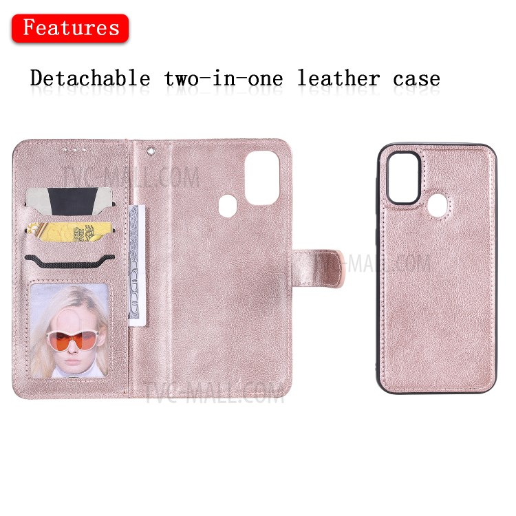 Detachable Leather Wallet Case + TPU Back 2 in 1 Phone Shell for Samsung Galaxy M30s/M21 - Rose Gold-4