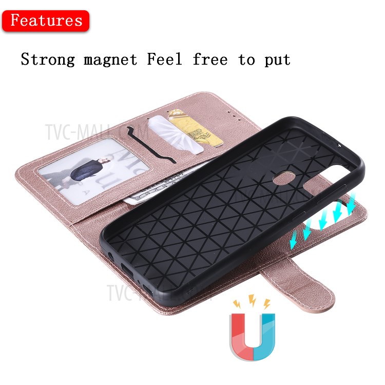Detachable Leather Wallet Case + TPU Back 2 in 1 Phone Shell for Samsung Galaxy M30s/M21 - Rose Gold-5