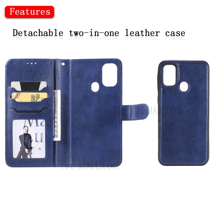 Detachable Leather Wallet Case + TPU Back 2 in 1 Phone Shell for Samsung Galaxy M30s/M21 - Blue-4